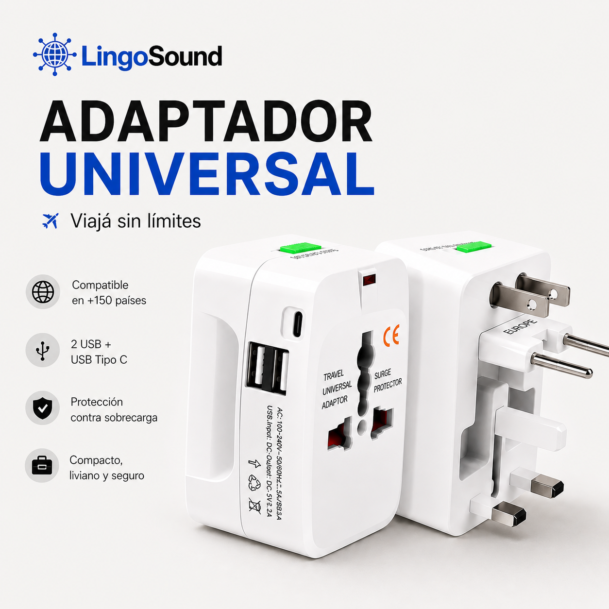 Adaptador Universal de Viaje - 3 en 1