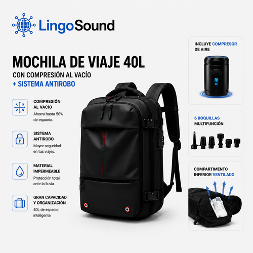 Mochila de viaje 40L con Comprensión al vacío + Sistema antirobo